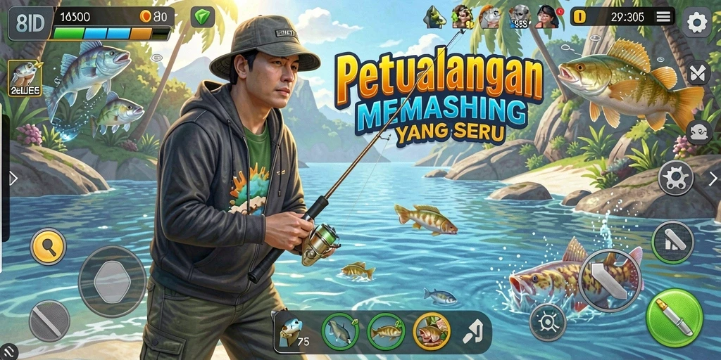 Gameplay seru dalam 8ID saat menangkap ikan di laut.