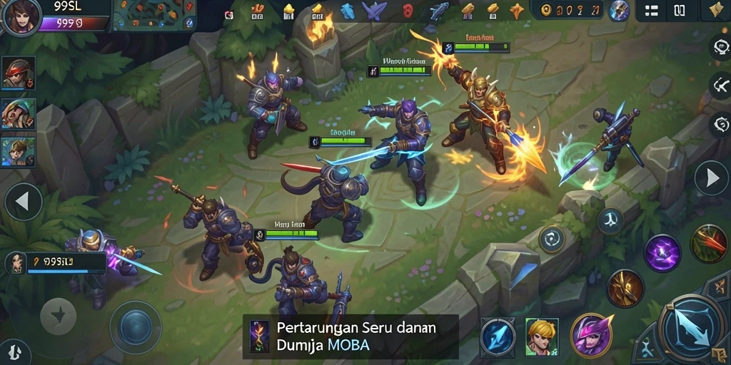 Tampilan seru gameplay pertarungan MOBA di 99SL.