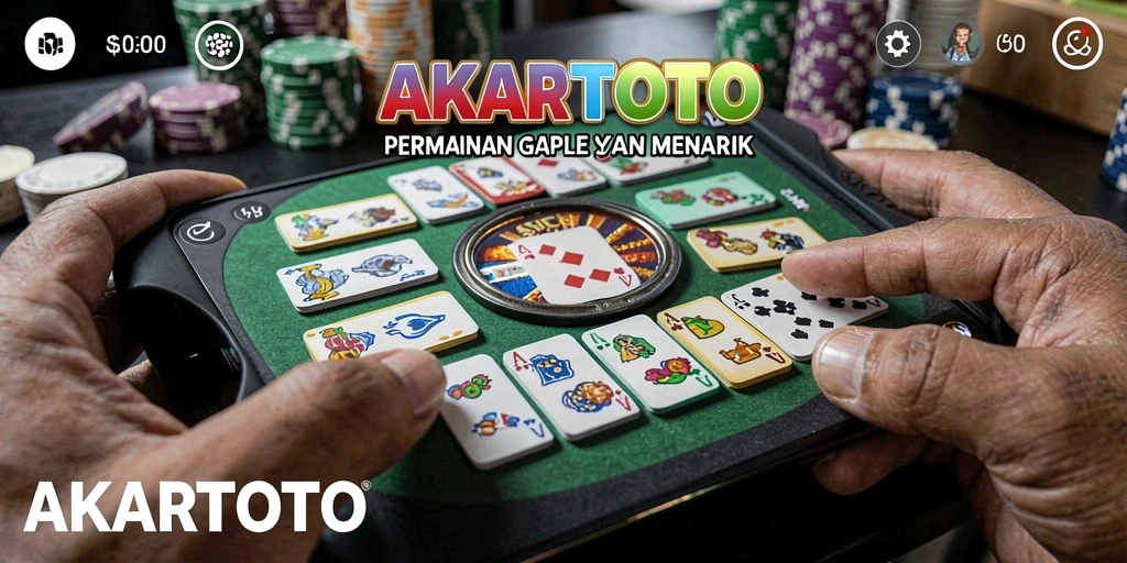 Tampilan layar utama AKARTOTO dengan gameplay Gaple yang seru.