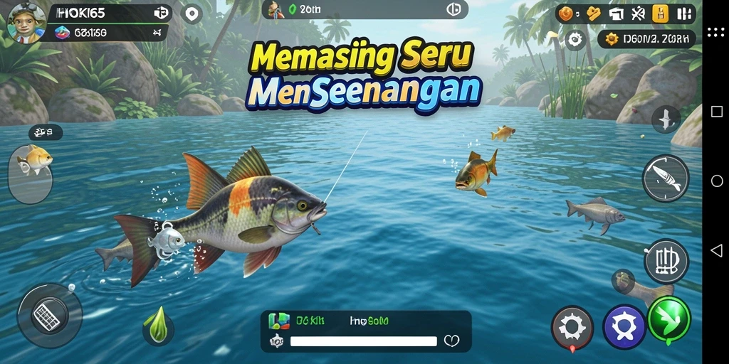 Tampilan gameplay HOKI65 yang menampilkan aksi memancing seru.