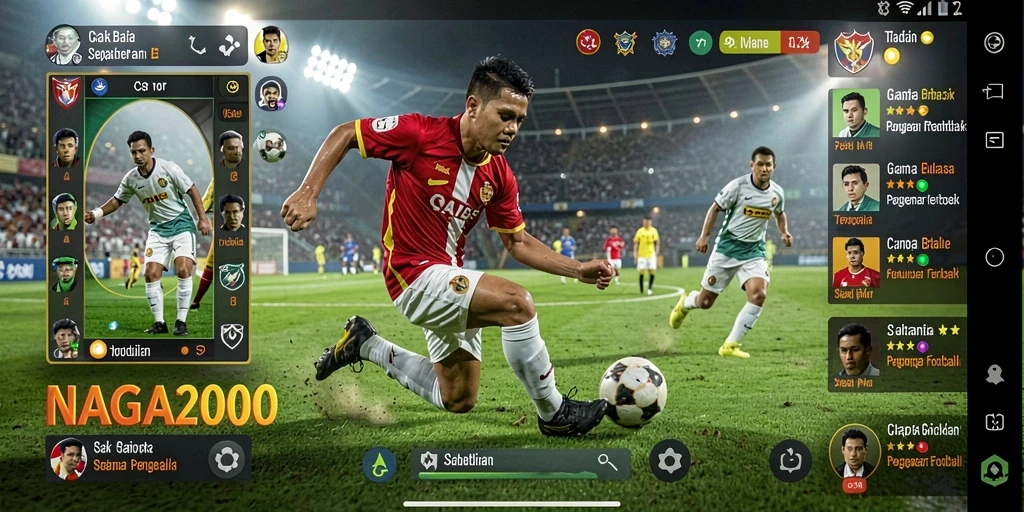 Gameplay NAGA2000 yang seru dengan aksi sepak bola menegangkan.