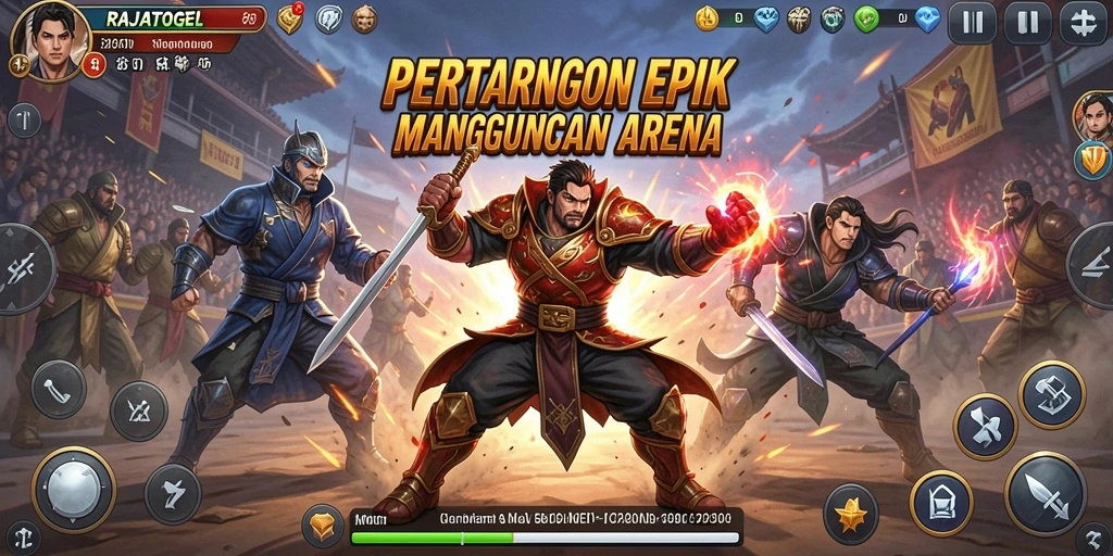Screenshot menunjukkan karakter bertarung dengan efek serangan yang spektakuler.