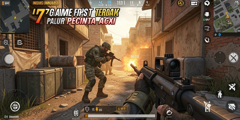 Tampilan gameplay UH77 dengan aksi tembak menembak yang mendebarkan.